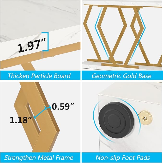 Tribesigns 70.9 Inch Extra Long Sofa Table， White and Gold Console Table - Image 8