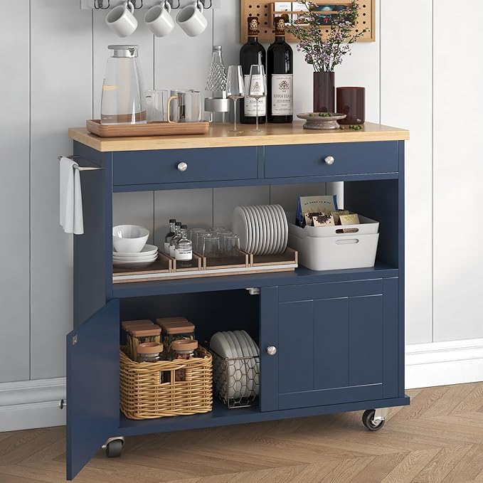Rolling Kitchen Island with Storage Cabinet, 35.4'' Width Kitchen Cart - Image 2