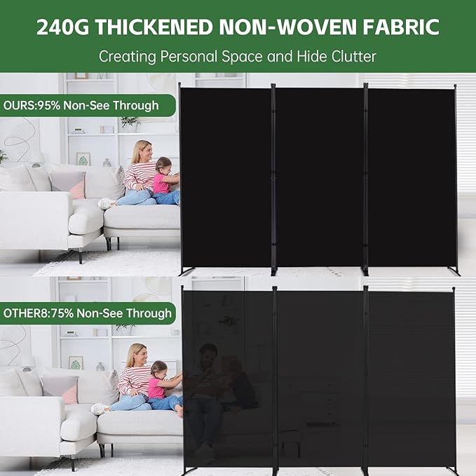 Room Divider Folding Privacy Screens, Portable Room Divider Panel 3 Panel - Image 3