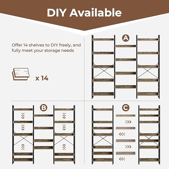 Rolanstar Bookshelf 5 Tiers, Triple Bookcase - Image 8