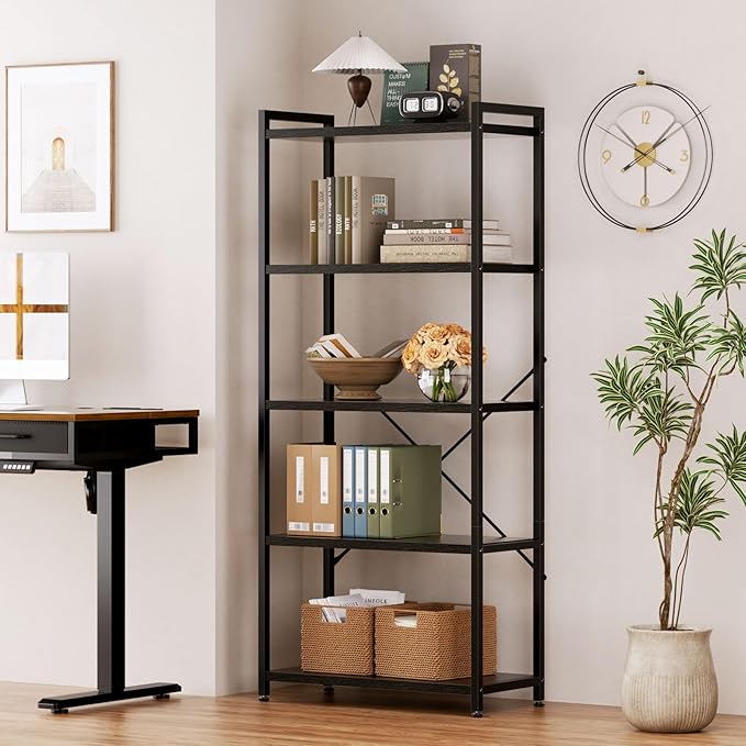 Casaottima Book Shelf, 5 Tier Bookshelf, Modern Wood Bookcase Shelves - Image 5