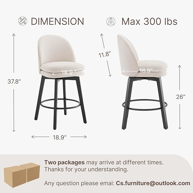 Counter Height Barstools 26 inch Upholstered Swivel Bar Stools - Image 3