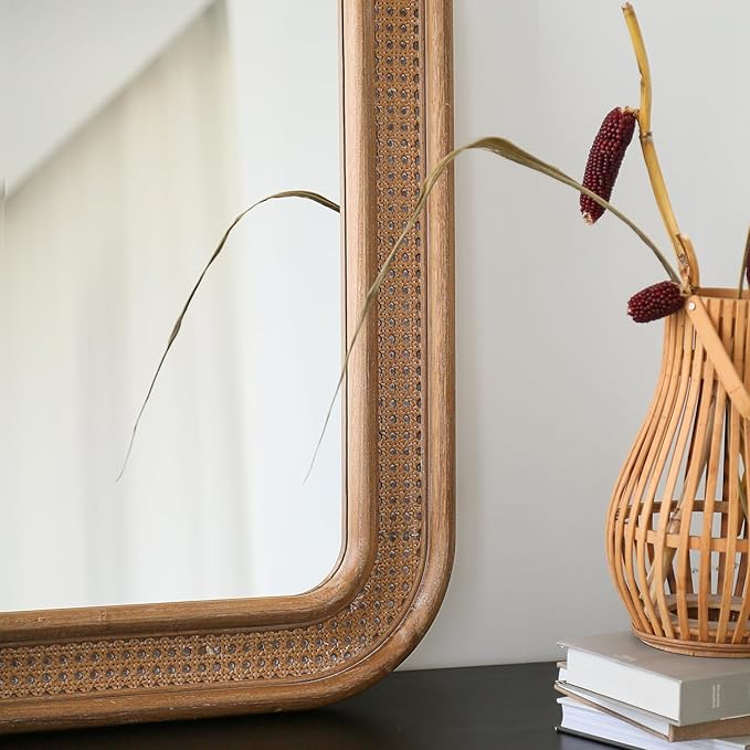 Micasso Rustic Wicker Wall Mirror: 30x22 in Purely Handmade Wooden Frame Rattan - Image 7
