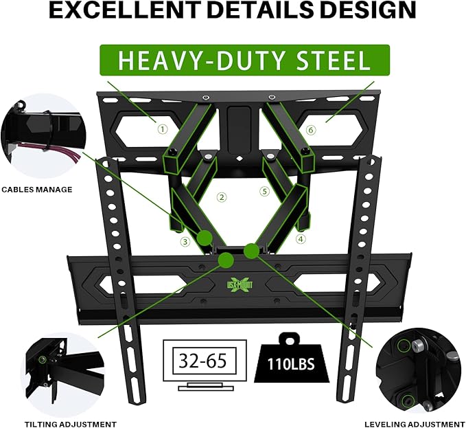USX MOUNT TV Wall Mount for 32-65 inch Flat Screen/LED/4K up to 110lbs - Image 9