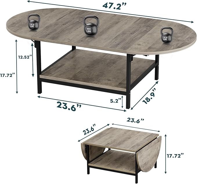 SAYGOER Folding Coffee Tables for Living Room 2-Tier Extended Coffee Table - Image 2