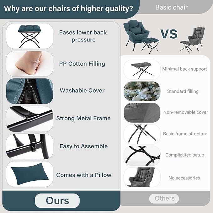 Lazy Chair with Ottoman, Modern Lounge Chair with Lumbar Pillow, Accent Cozy - Image 9