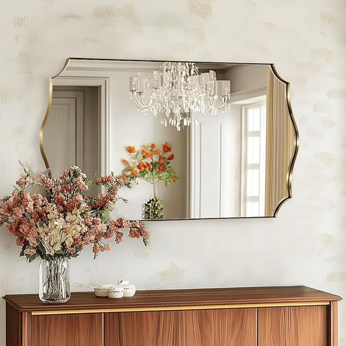 Gold Bathroom Mirror, Curved Mirror in Anti-Rust SUS304, Thin Metal Framed by Mirrorartmirror