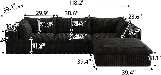 118.2" L Shaped Modular Sectional Cloud Couch - Image 2