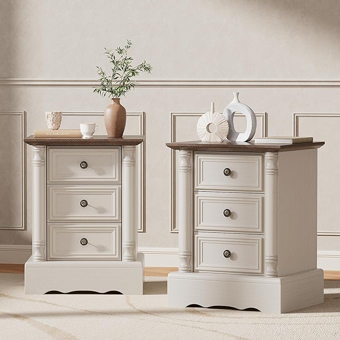 Nightstand with 3 Drawers, Rustic Night Stand 18' Wide Side Table with Storage - Image 9