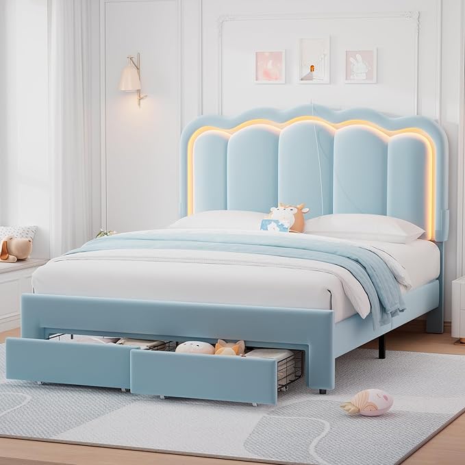 Full Upholstered LED Bed Frame by JOCOEVOL