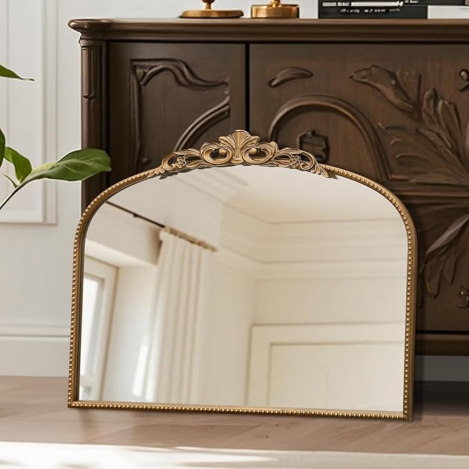 Micasso Gold Vintage Wall Mirror: 24"x 32" French Baroque Antique Arched Wall - Image 5