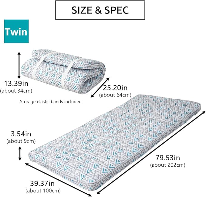 EMOOR Japanese Padded Futon Mattress Machi Twin Triangle-Gray, Gusset Foldable - Image 2