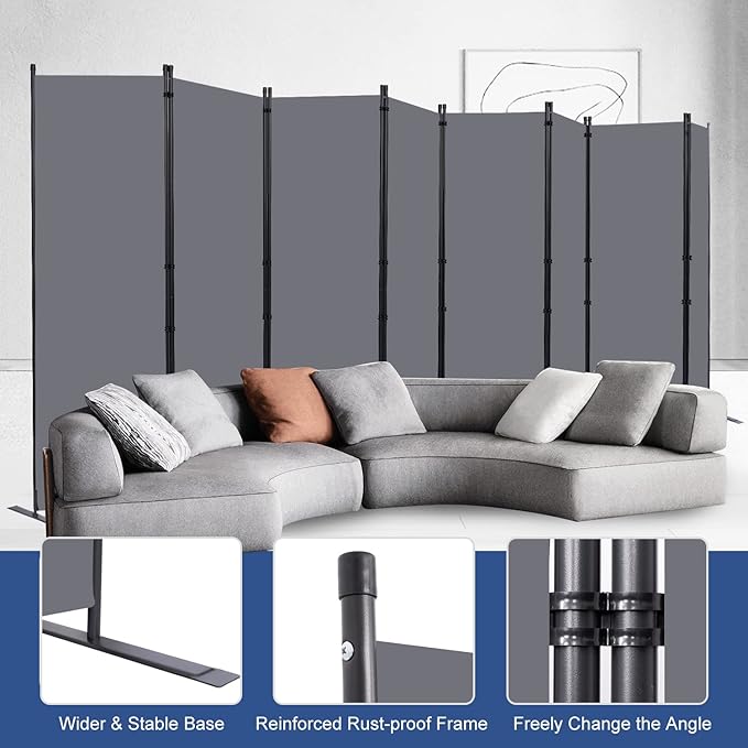 Room Divider and Folding Privacy Screens， 8 Panel Wide Room Divider Wall Screen - Image 3