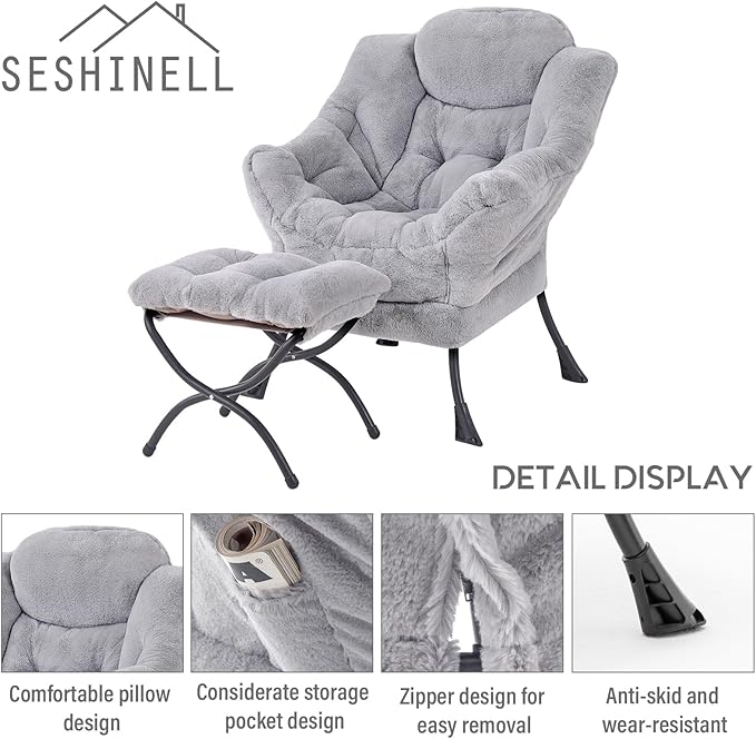Lazy Chair with Ottoman, Modern Accent Lounge Leisure Sofa with Armrests - Image 6