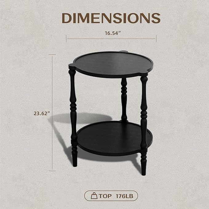 Accent Wood End Table, 2-Tier Round Bedside Table, Natural Side Table Nightstand - Image 2