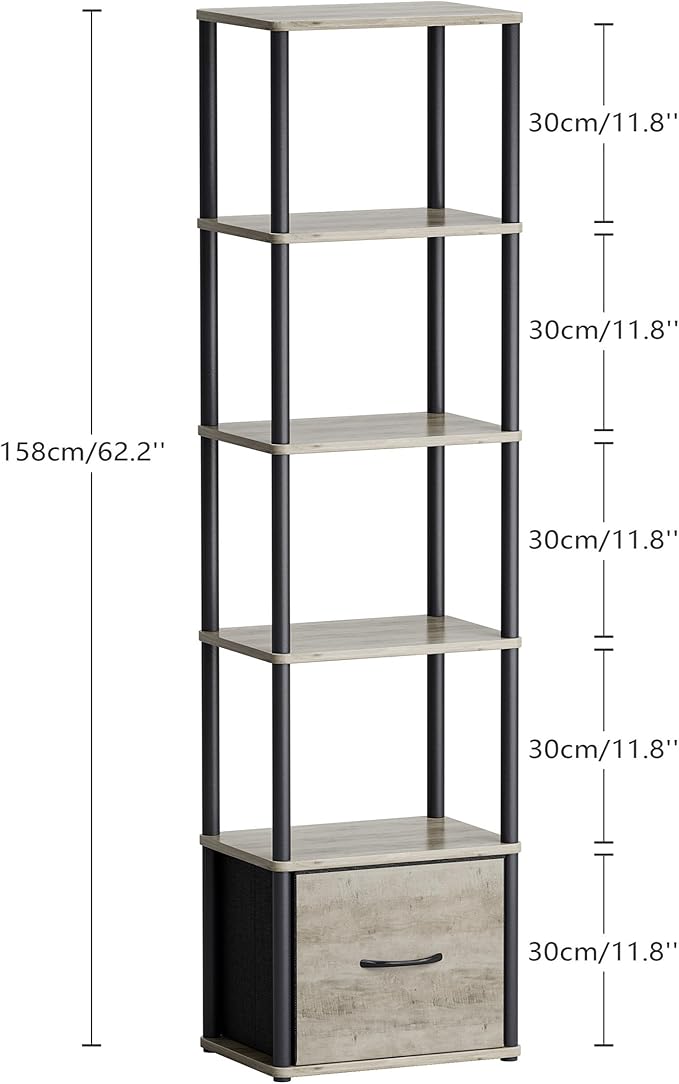 6-Tier Bookshelf with Drawer, Narrow Bookshelves Organizer, Floor Standing - Image 3