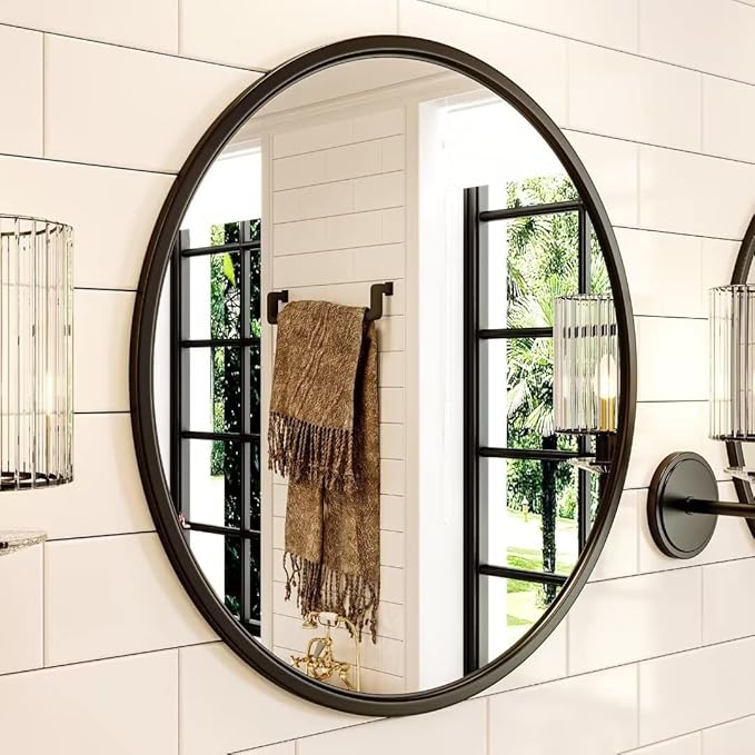 Growsun 28'' Black Round Mirror - Image 2