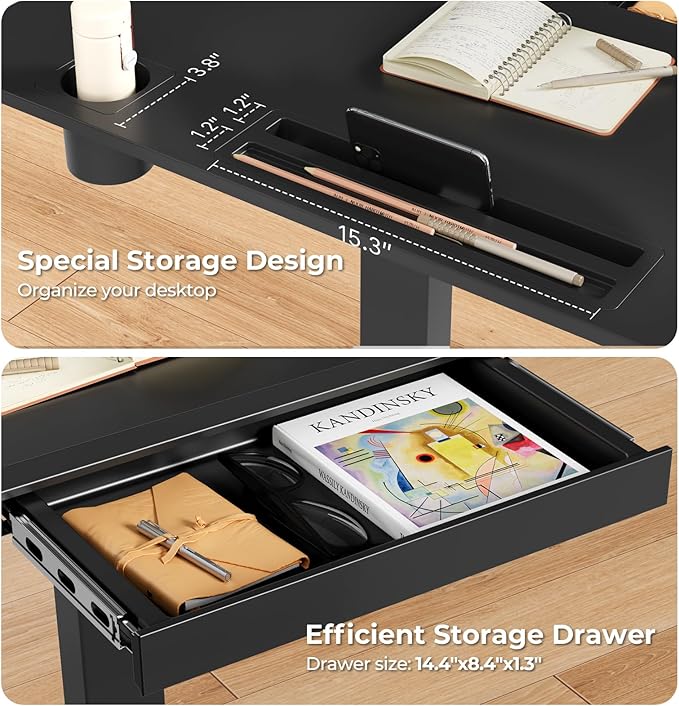Mobile Standing Desk with Drawer, Rolling Laptop Cart on Wheels, Height - Image 4