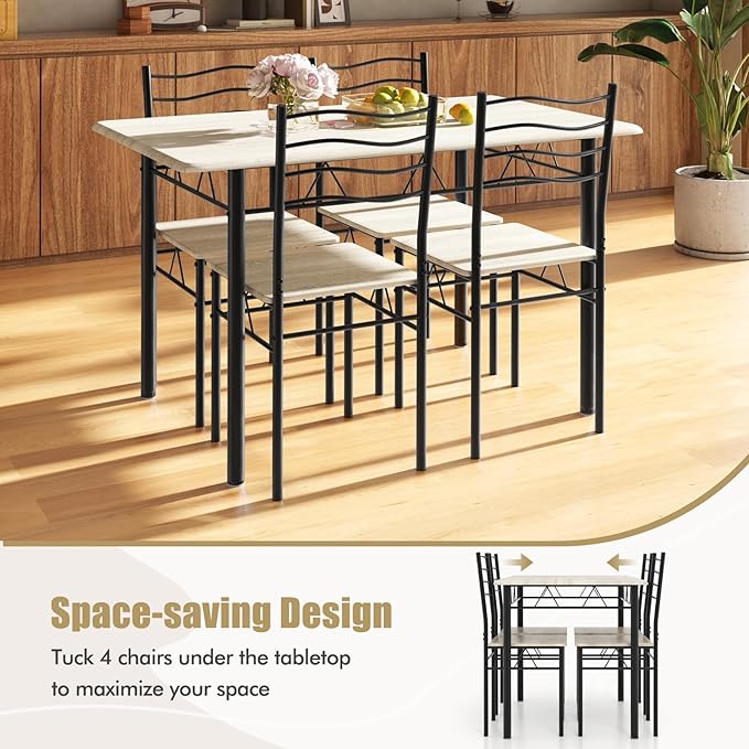 5 PCS Dining Table Set Counter Height Table and Chairs Set W/Steel Structure - Image 6