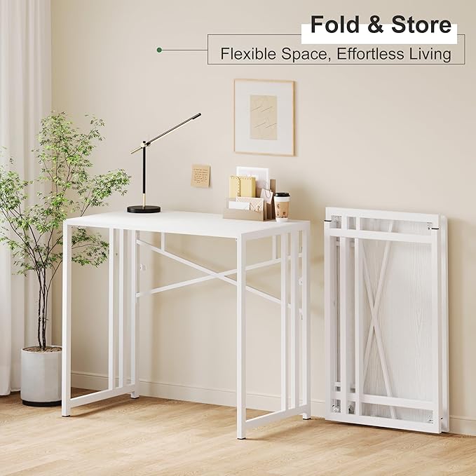 Small Folding Desk 35 inch, No Assembly Required Narrow Office Desk, Writing - Image 7