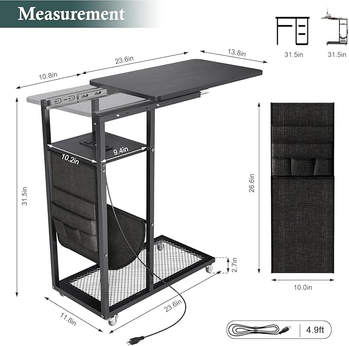 Colima C Shaped End Table with Charging Station - Image 2