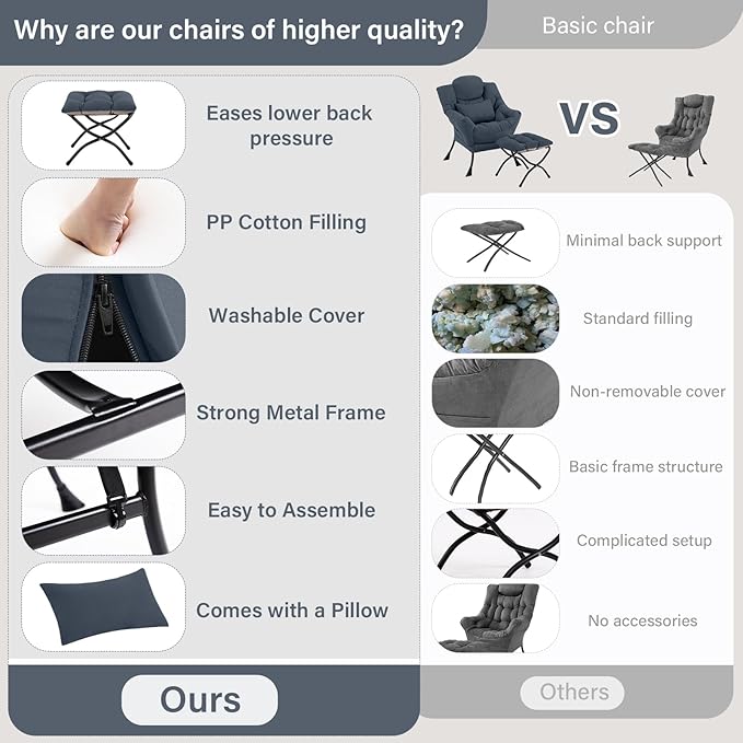 Lazy Chair with Ottoman, Modern Lounge Chair with Lumbar Pillow, Accent Cozy - Image 8
