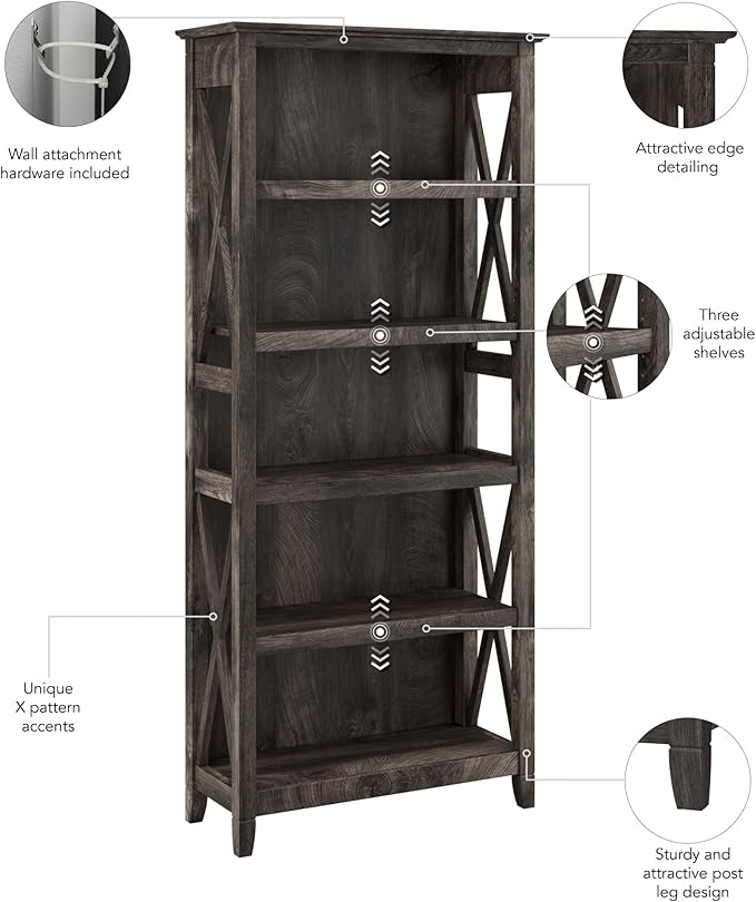 Bush Furniture Tall 5 Shelf Bookcase - Image 5