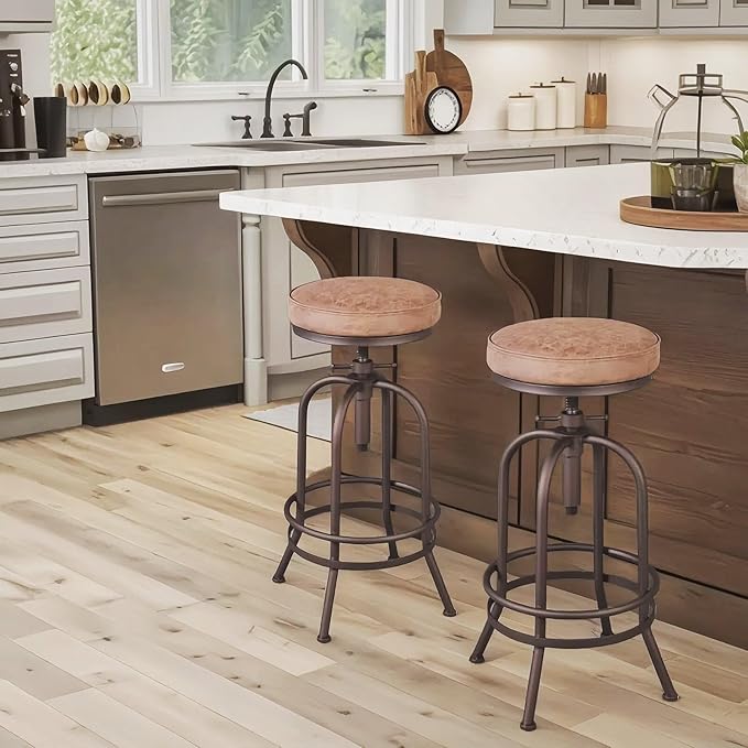 Diwhy Industrial Bar Stool-26-32 Inch Adjustable Swivel Metal PU Leather Seat - Image 9