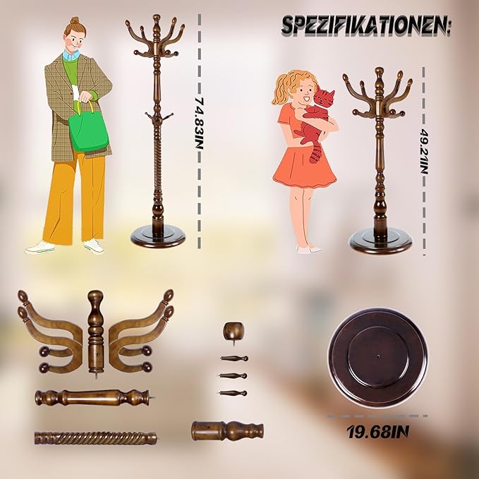 73 in Wood Coat Rack, Coat Rack Freestanding - Image 6