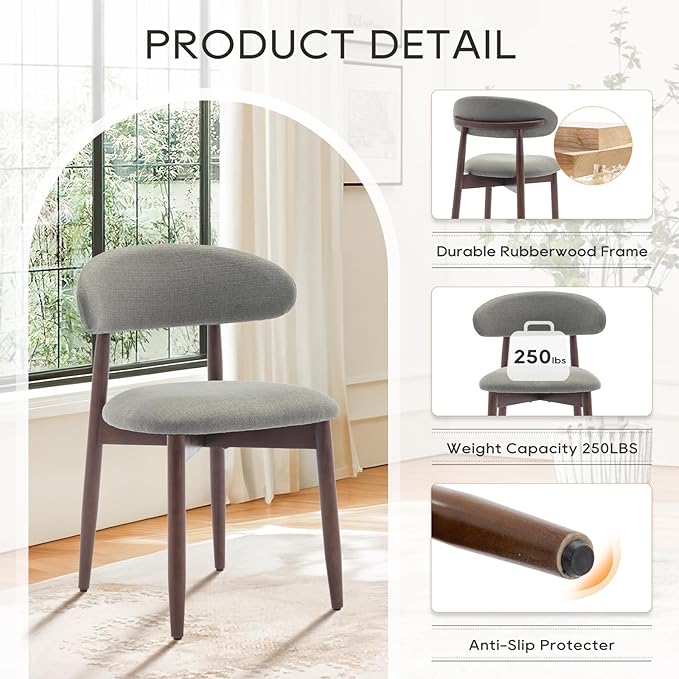 COLAMY Wooden Dining Chairs Set of 4, Modern Fabric Upholstered Dining Room - Image 5