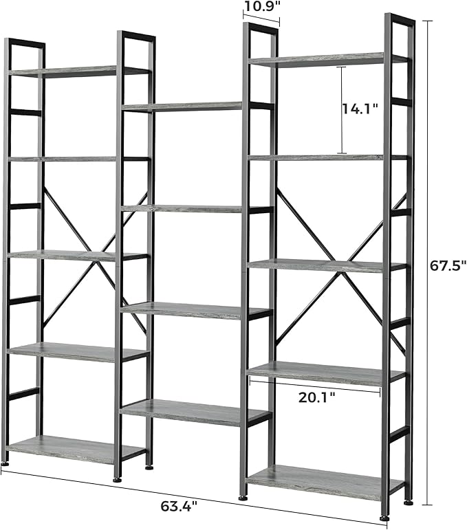 SUPERJARE Triple 5 Tier Bookshelf, Bookcase - Image 3