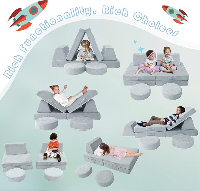 MeMoreCool Modular Kids Play Couch Sofa, and Moon Patterns - Image 5