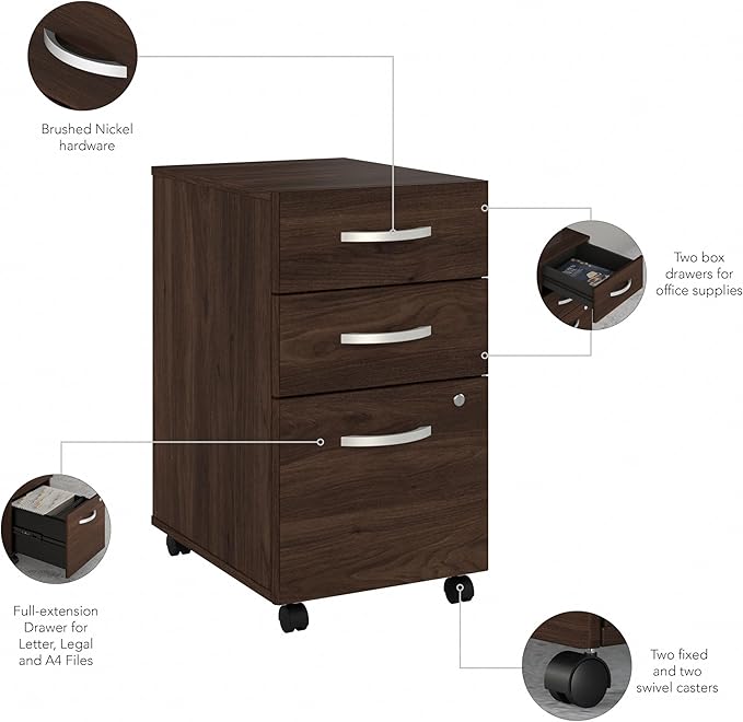 Bush Business Furniture Studio C 3 Drawer Mobile File Cabinet in Black Walnut - Image 7