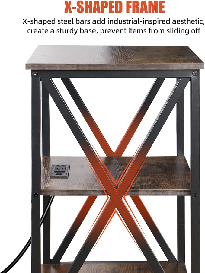 Square End Table with Charging Station, 3-Tier End Table Living Room, Wood and - Image 6
