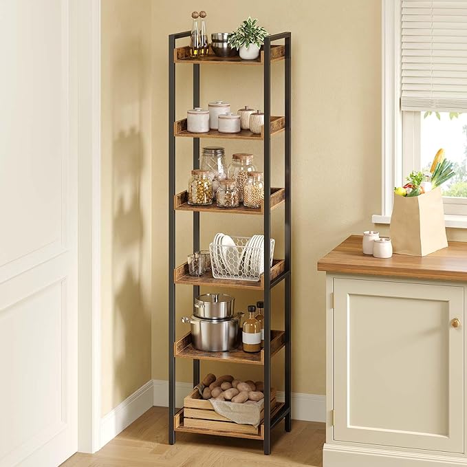 Rolanstar Bookshelf, 6-Tier Storage Rack, Narrow Corner Bookshelf, Display - Image 7