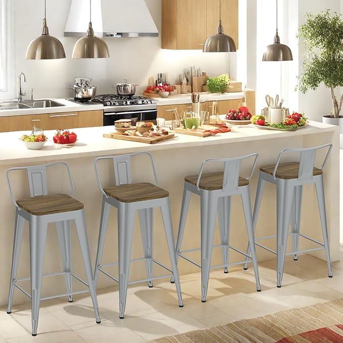 Silver Bar Stools Set of 4, Metal Bar Stools - Image 9