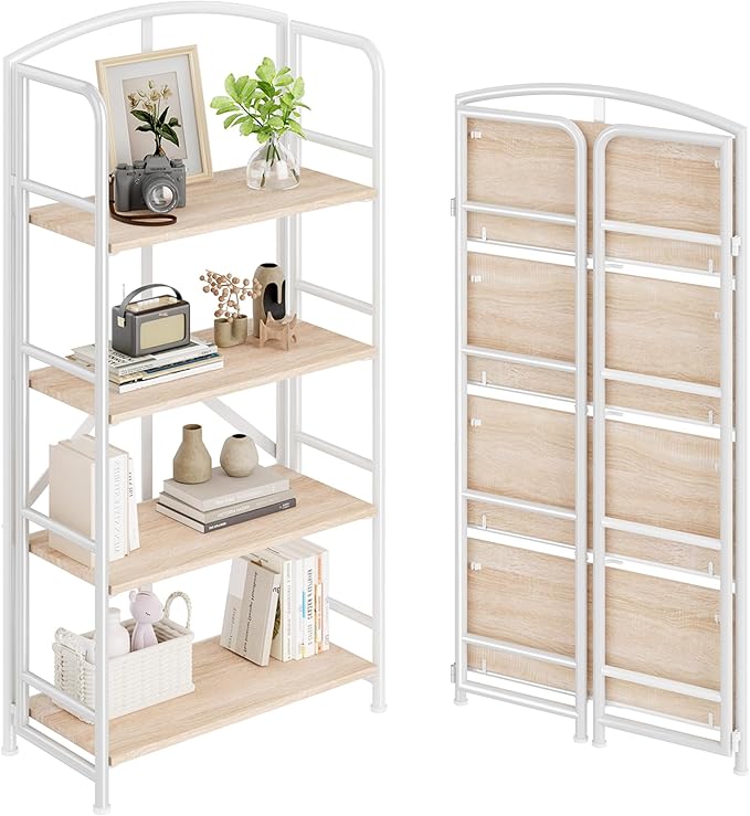 No-Assembly Folding Bookshelf Storage Shelves 4 Tiers Vintage Multifunctional by THKKYHomeOfficeFurniture