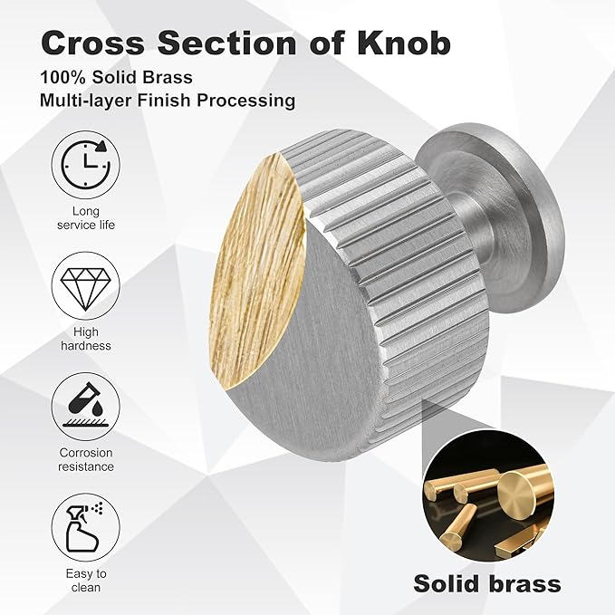6 Pack Satin Nickel Cabinet Knobs, Solid Brass Drawer Pulls, Modern Kitchen - Image 2