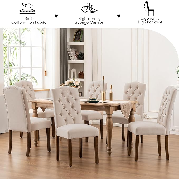 Tufted Upholstered Parsons Dining Chair Set Fabric Diner Accent Stylish Modern - Image 2