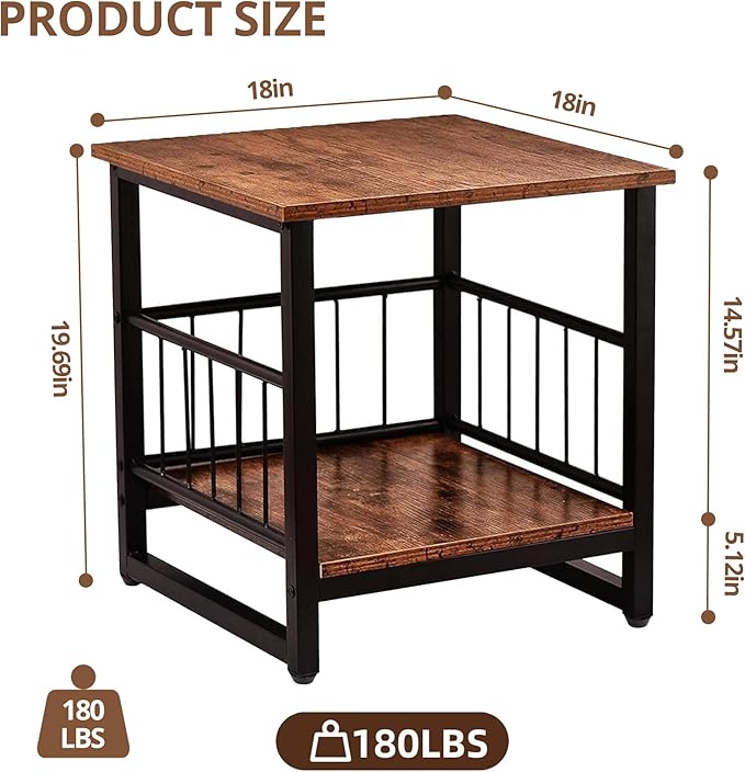 Industrial Night Stand, 18” Square Side Table - Image 2
