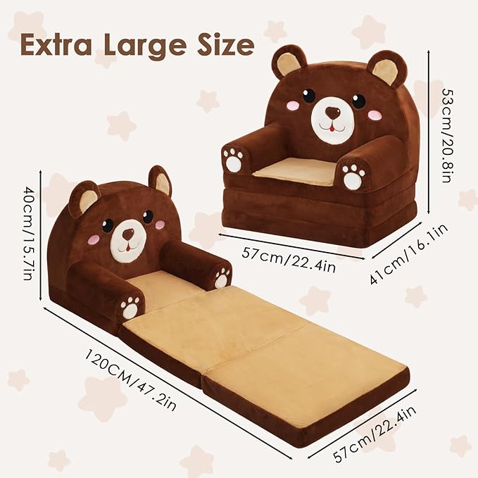 Kids Couch Comfy Foldable Kids Sofa to Lounger 2 in 1 Toddler Chair Plush Baby - Image 3