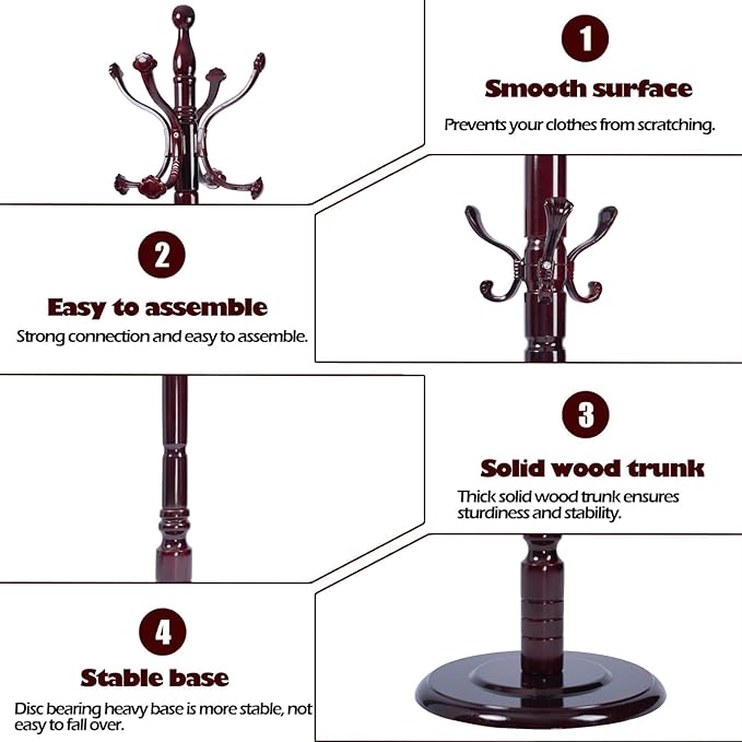 Coat Racks Free Standing with 14 Hooks, Natural Wood Coat Stands - Image 6