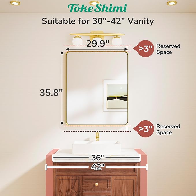 TokeShimi 30x36 Black Mirror for Bathroom, Modern Bathroom Vanity Mirror - Image 2