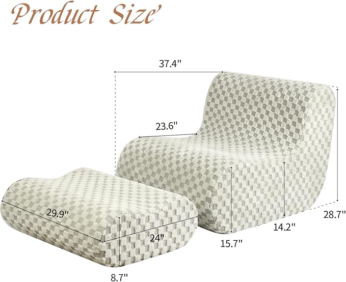 Accent Bean Bag Chair with Footstool, Modern Lazy Sofa Chair with Comfy - Image 2