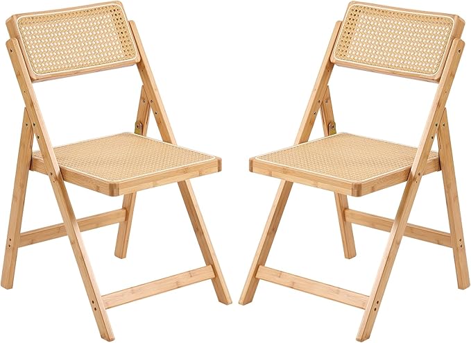Tiita Rattan Dining Chairs Set of 2, Mid Century Modern Folding Chair, Bamboo by TiitaHome