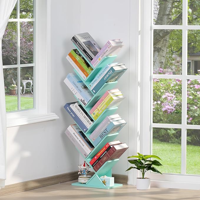 10 Tier Tree Book Shelf, Floor Standing Wood Bookshelf - Image 9