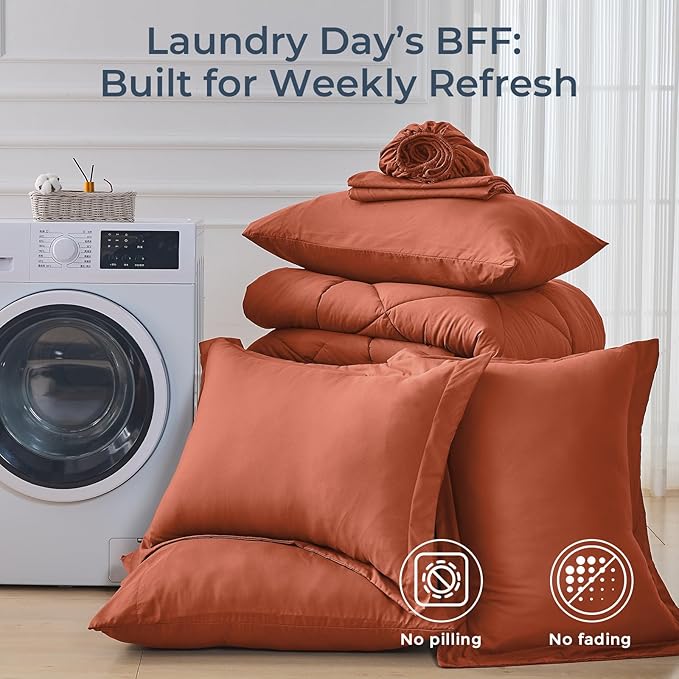HEVUMYI Burnt Orange Queen Comforter Set - Image 7