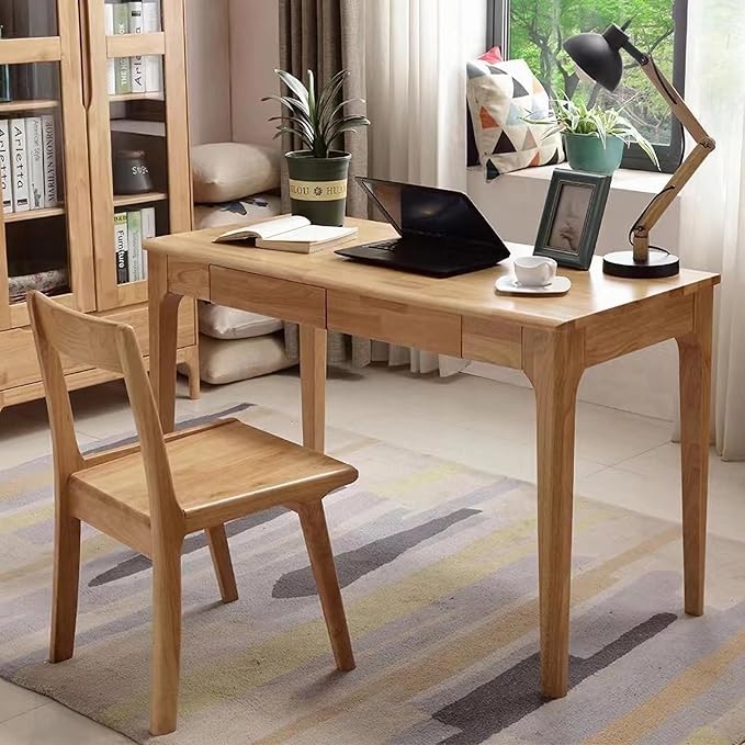 Solid Wood Desk with Drawers, Small Computer Desk - Image 3