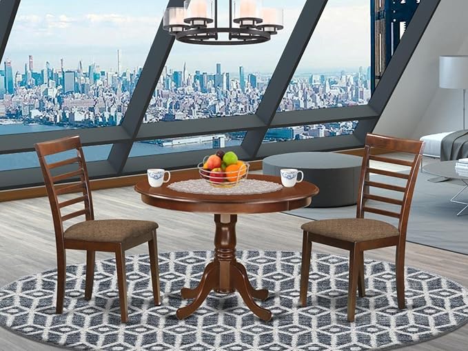 East West Furniture HLML3-MAH-C 3 Piece Dining Set Contains a Round Dining Room - Image 6