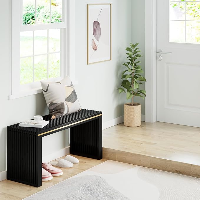 Bamboo Dining Bench Indoor Long Entryway Shoe Rack Benchs, Outdoor Modern Wood - Image 7
